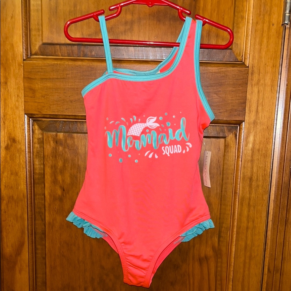 NWT Mermaid Squad Kids Swimsuit & hooded towel.